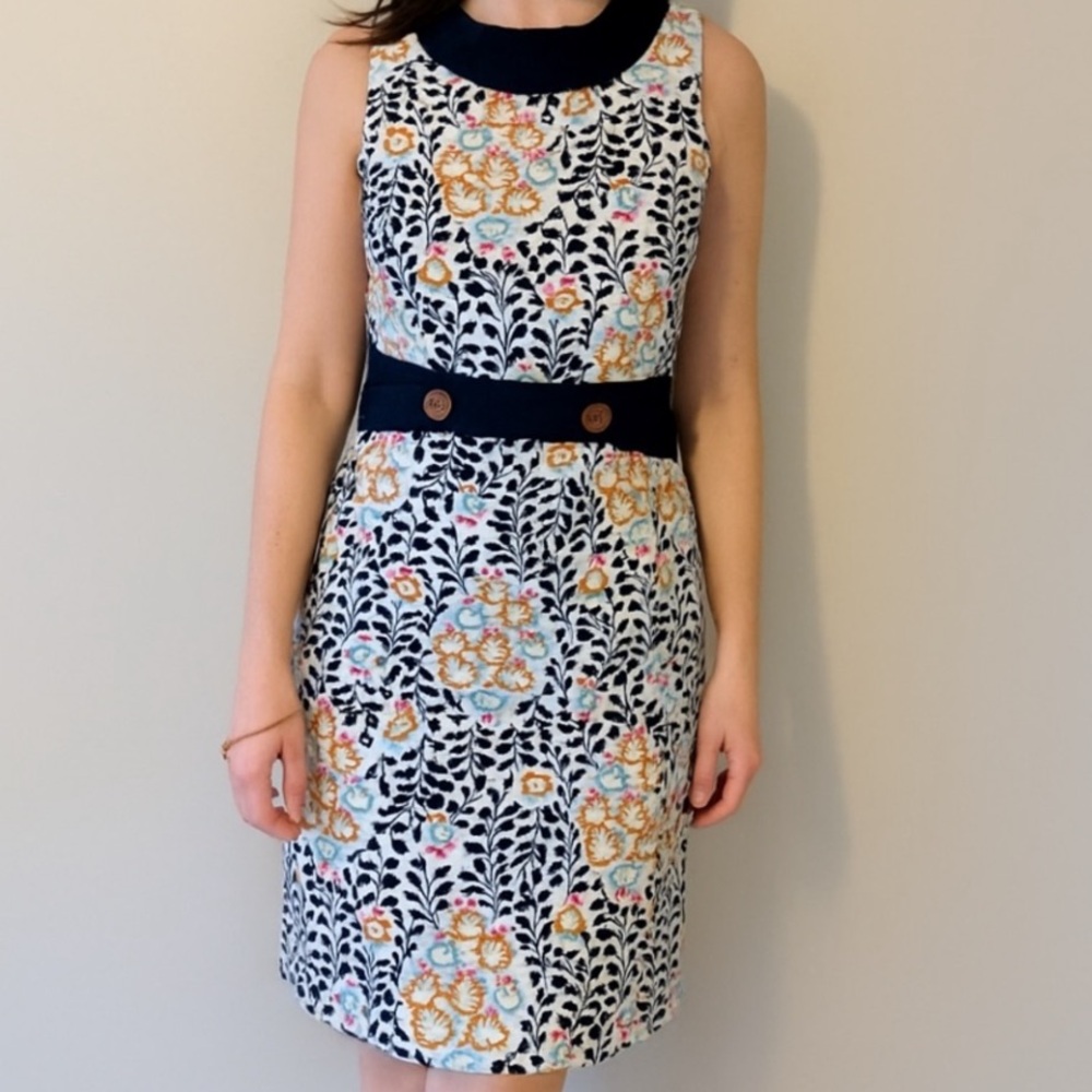 Tory Burch 100% Linen Colorful Shift Dress Sz 2 Preppy Rare Abstract Floral Vine